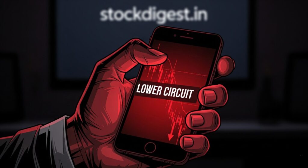 Review on Stock Market Telegram Channels: A visual warning about the dangers of pump-and-dump stock scams on Telegram, showing a trader trapped in a lower circuit.